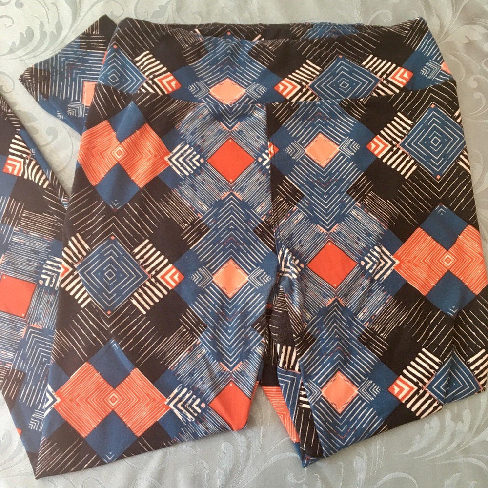 Lularoe OS One Size Leggings - Blue/Orange/Black
